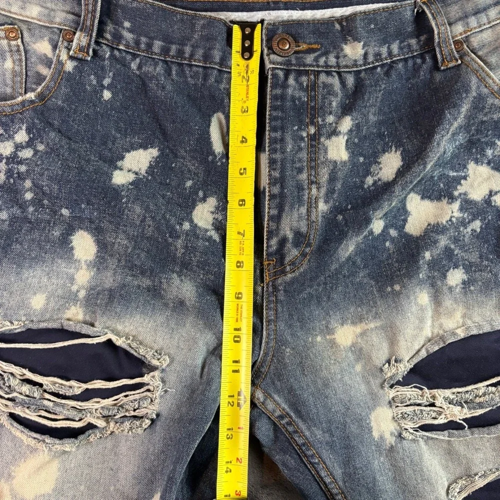 Mens Rogue Vintage Distressed Jeans 44Wx34L Bleached Denim Ripped Designer Pants